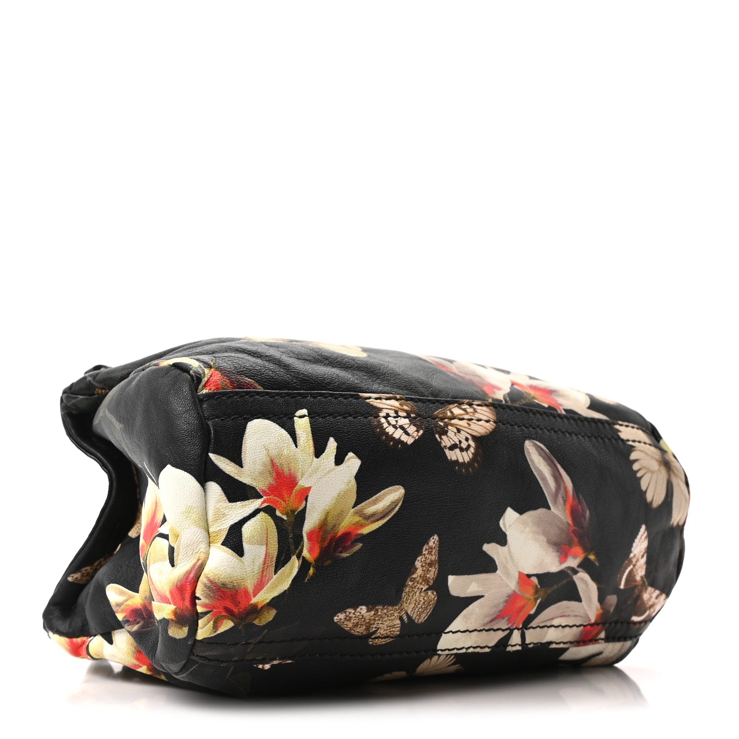 Lambskin Magnolia and Moth Print Mini Pandora Black