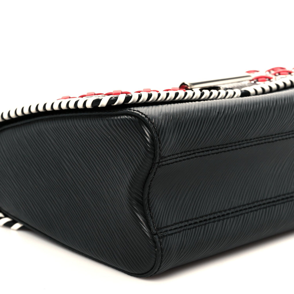 Epi Embroidered Twist Shoulder Bag MM  Black