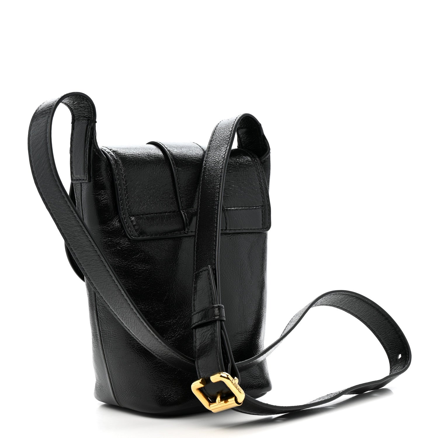 Shiny Calfskin Camera Crossbody Black