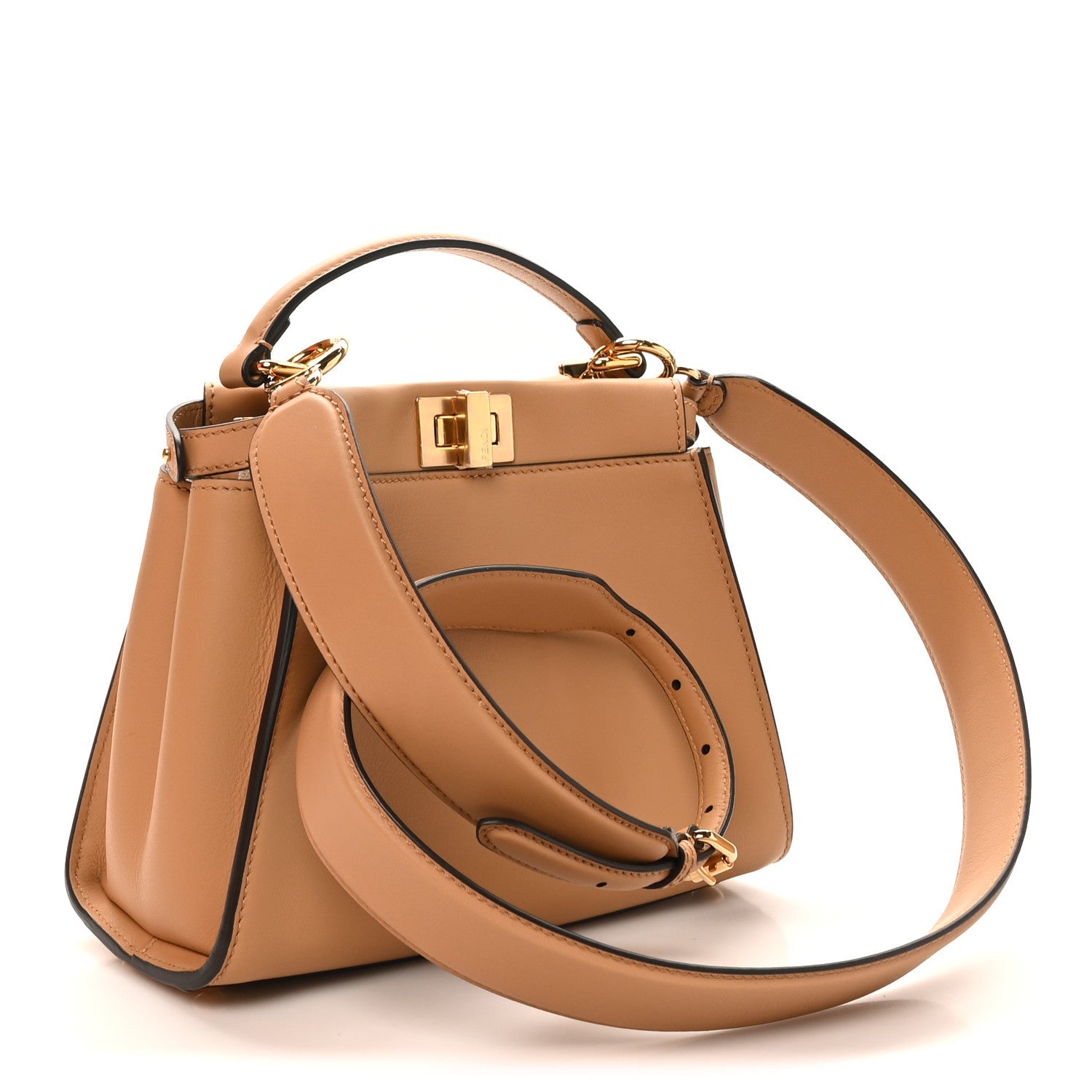 Vitello Seta Fabric Jacquard FF 1974 Mini Peekaboo Iconic Satchel Miele Scuro