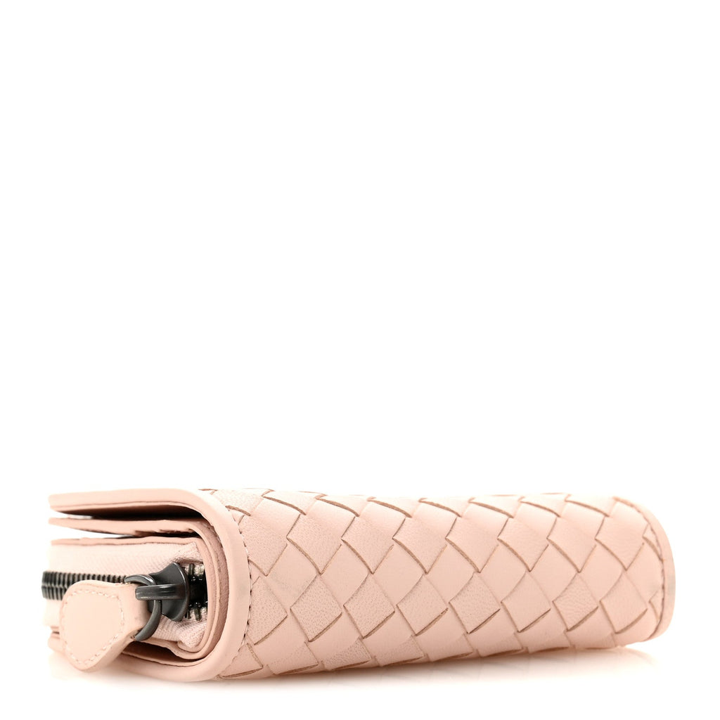 Nappa Intrecciato Small Bi-Fold Zip Wallet Pink