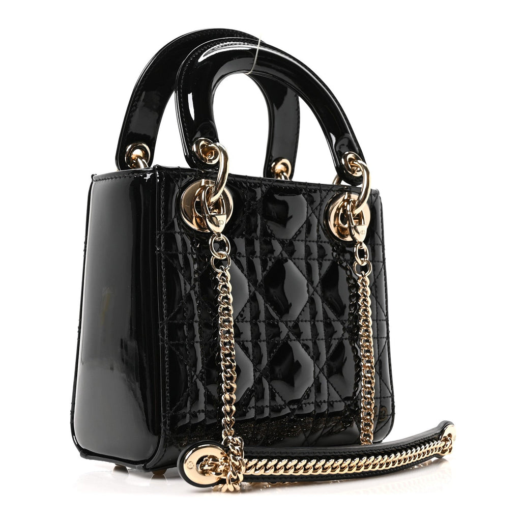 Patent Cannage Mini Lady Dior Black
