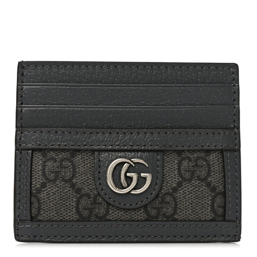 GG Supreme Monogram Textured Dollar Calfskin Ophidia  Holder Grey Black Graphite Grey