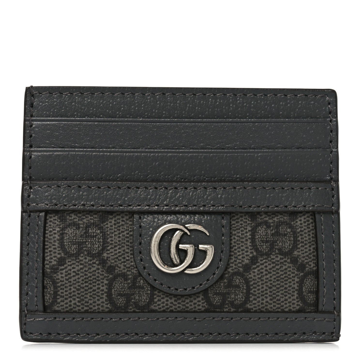 GG Supreme Monogram Textured Dollar Calfskin Ophidia  Holder Grey Black Graphite Grey
