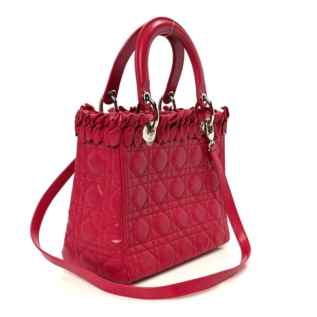 Lambskin Cannage Bow Medium Lady Dior Fuchsia