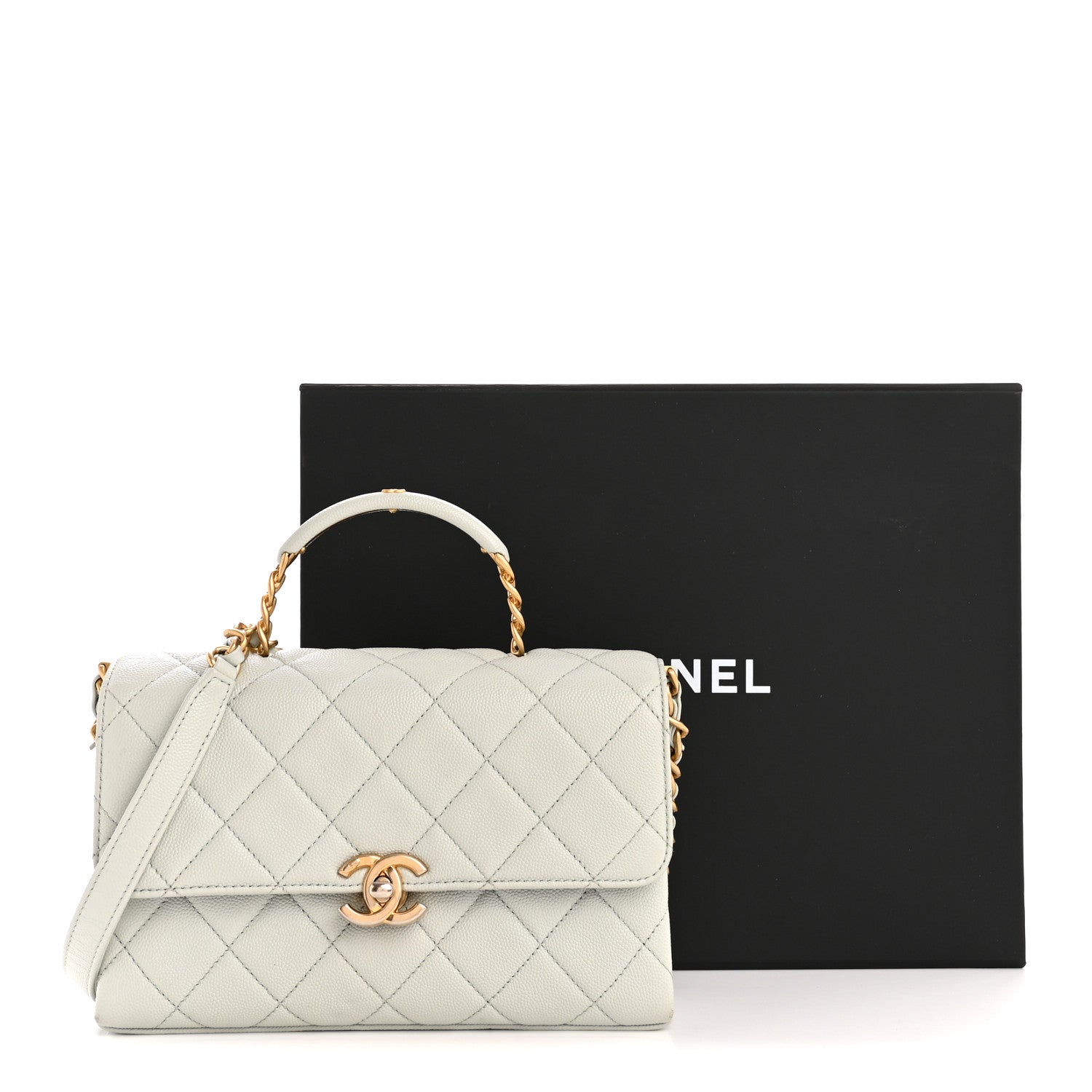 Caviar Quilted Medium Carry Me Top Handle Flap Light Blue