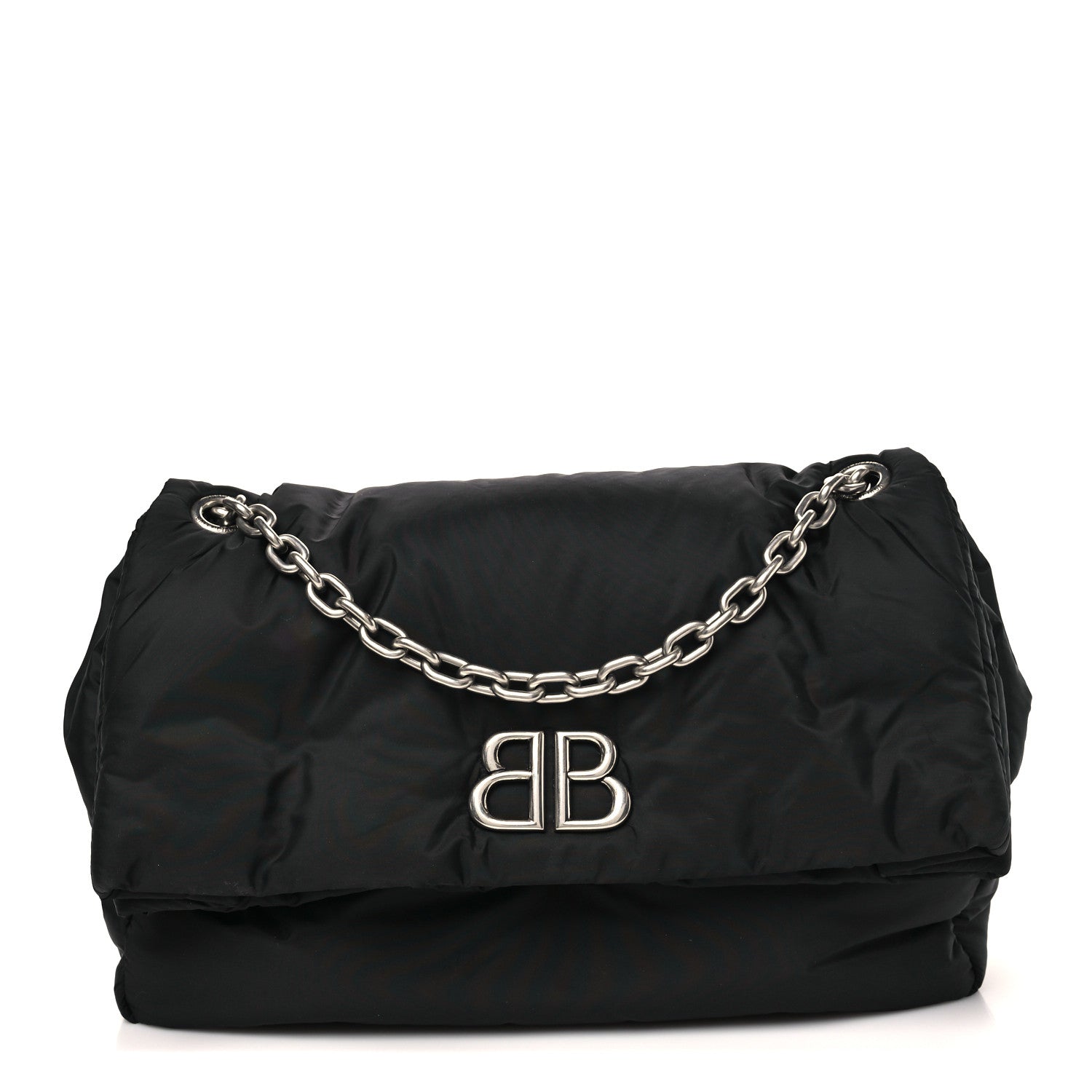 Nylon Medium Monaco Chain Shoulder Bag Black