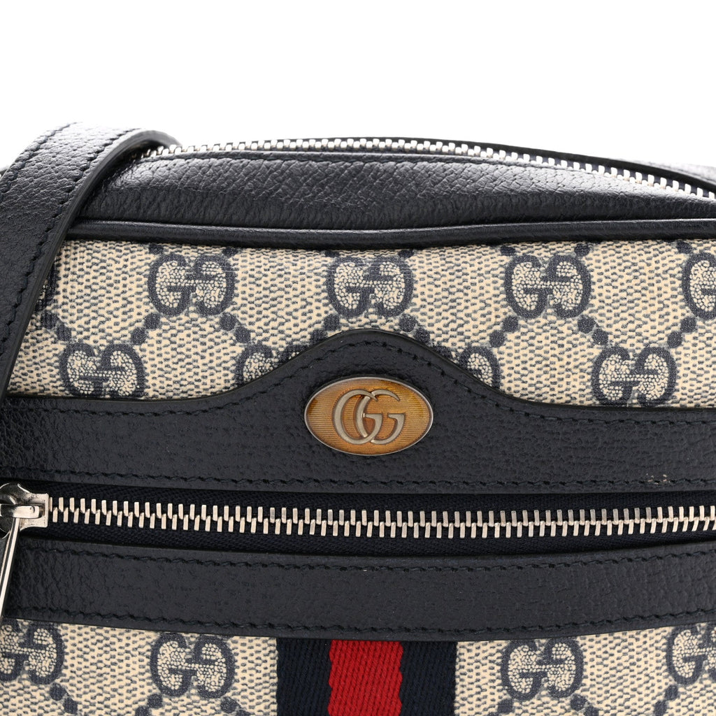 GG Supreme Monogram Textured Dollar Calfskin Web Mini Ophidia Shoulder Bag Beige Blue