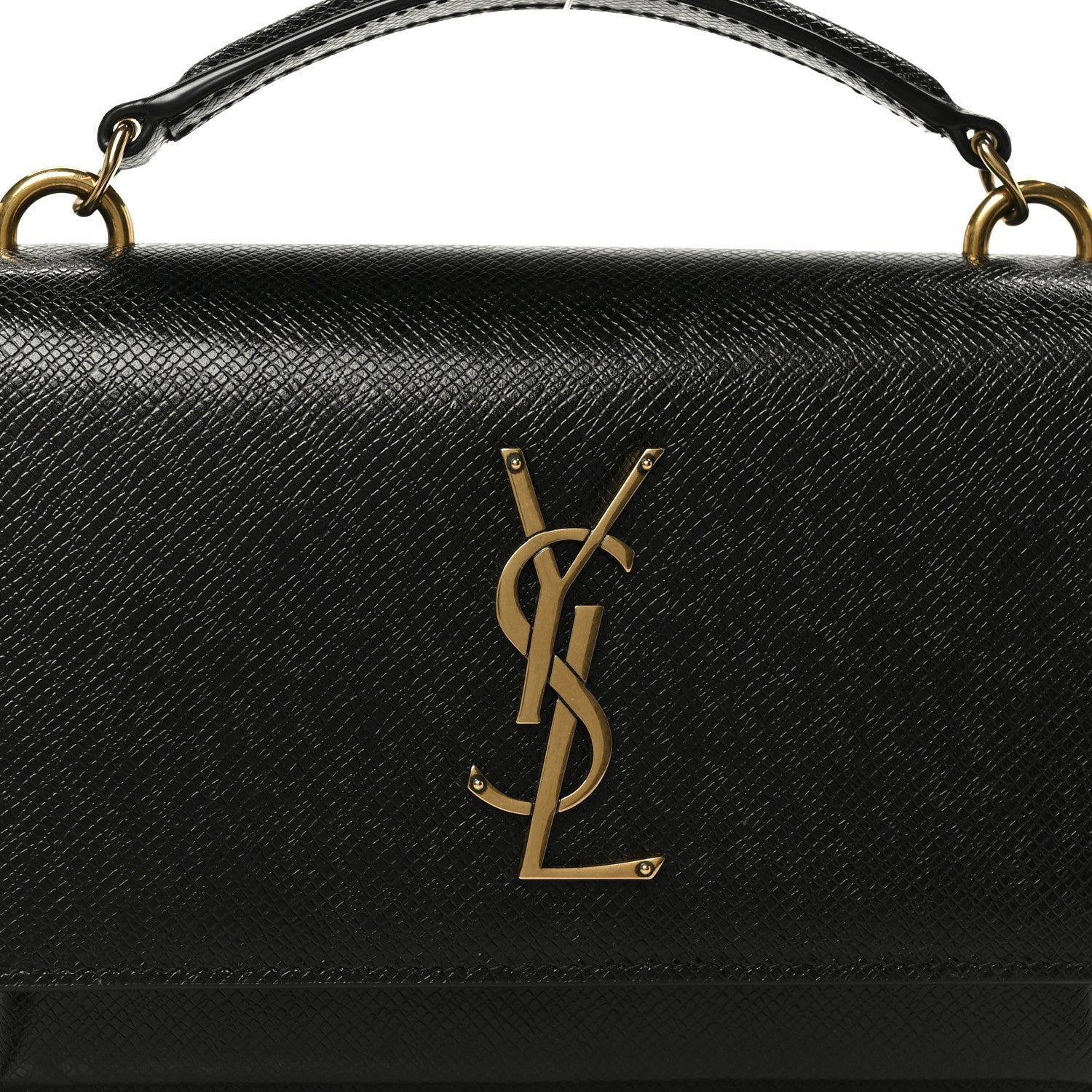 Coated Bark Calfskin Sunset Chain Wallet  Black