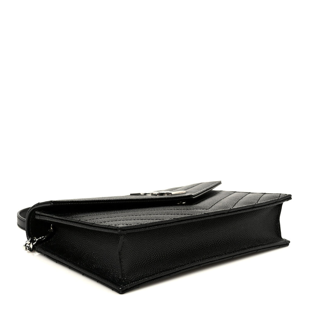 Grain De Poudre Matelasse Chevron Monogram Envelope Chain Wallet Black