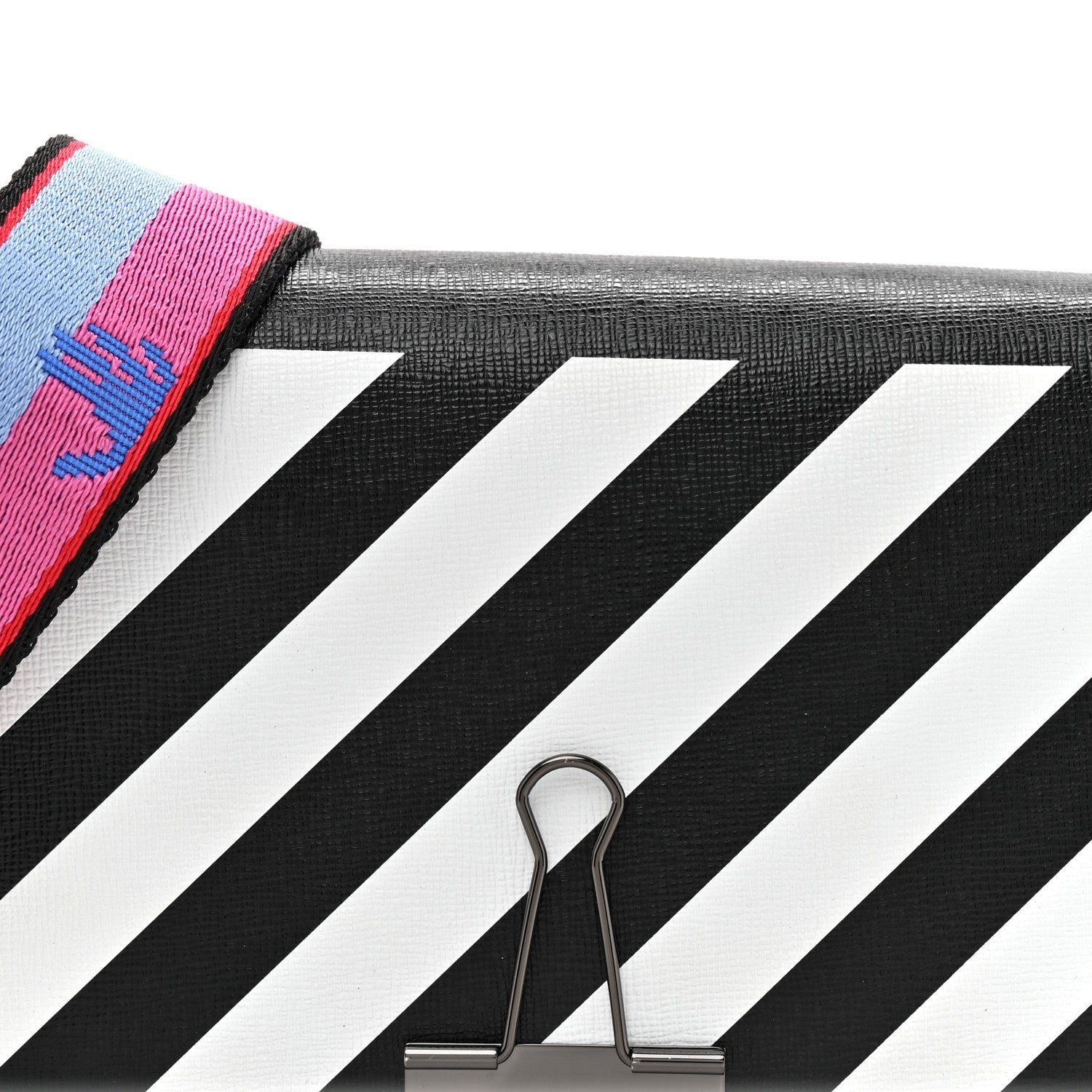 Saffiano Striped Mini Diag Binder Clip Bag Black White Indus