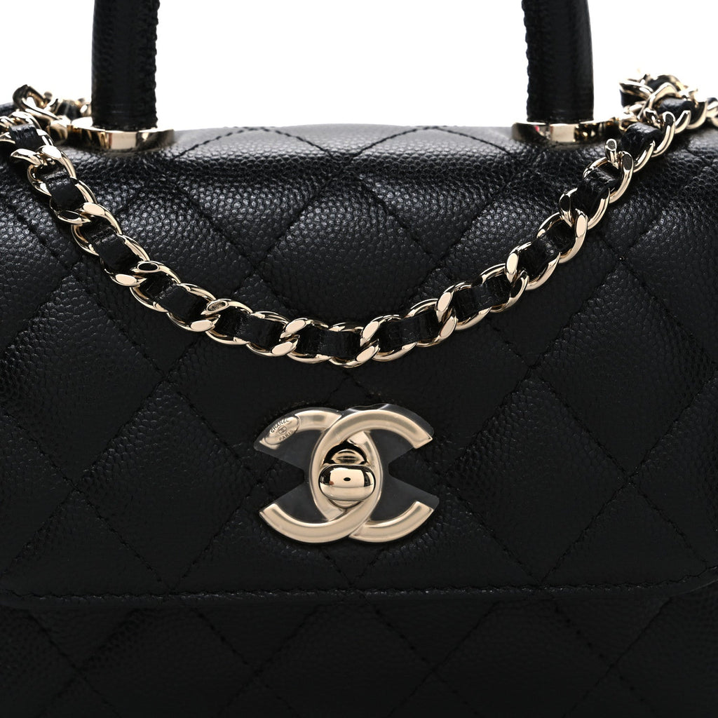 Caviar Quilted Coco Handle Clutch With Chain Black