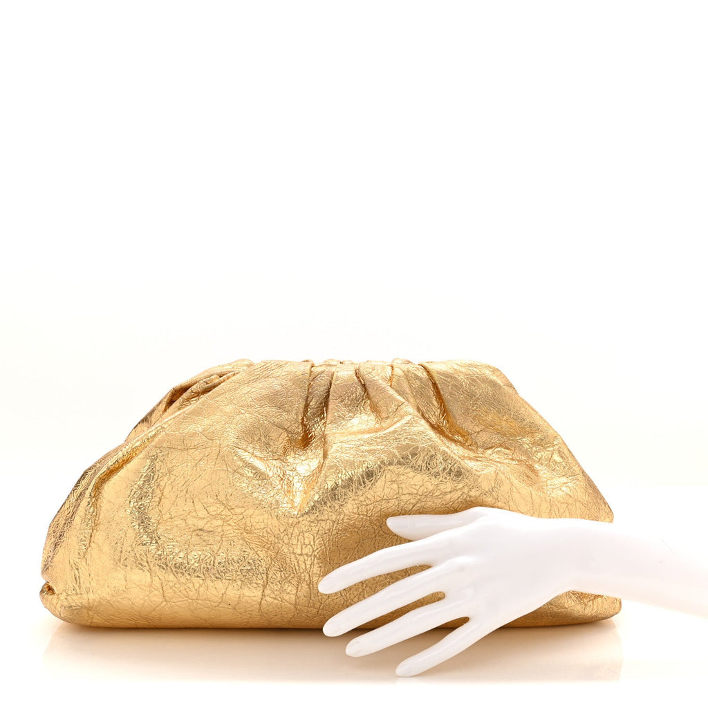 Metallic Crinkled Lambskin The Pouch Oversized Clutch Oro
