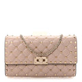 Lambskin Rockstud Spike Wallet on Chain Poudre