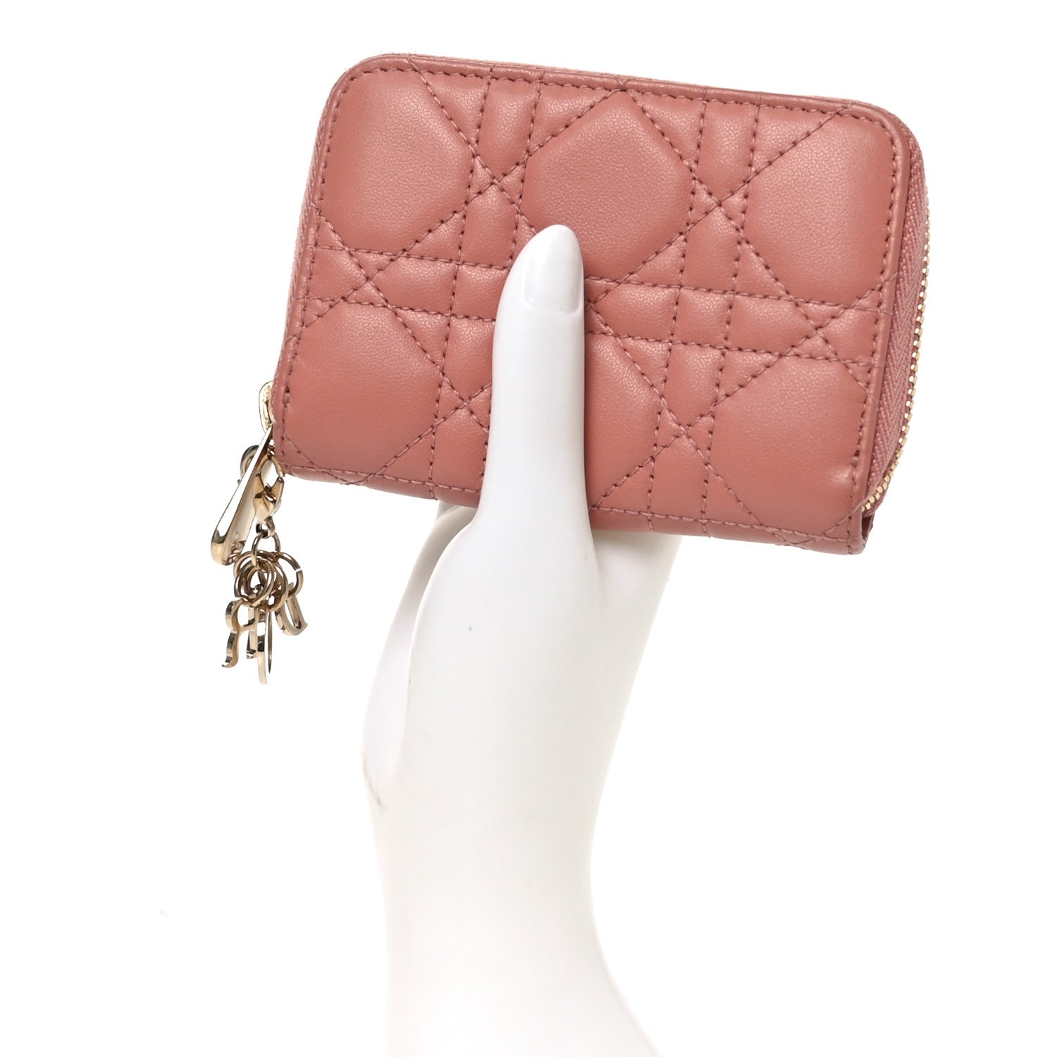 Lambskin Cannage Small Lady Dior Voyageur Coin Purse Rose Des Vents