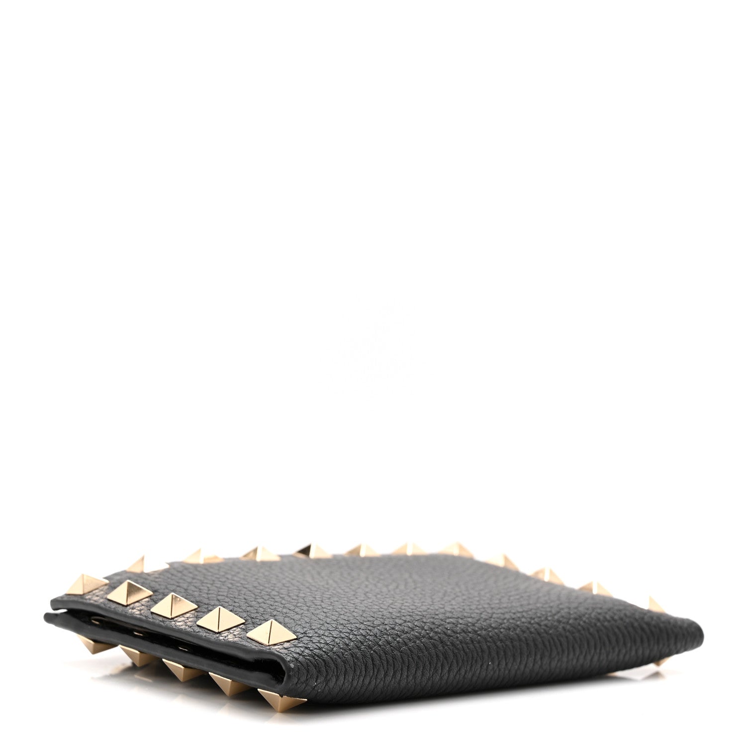 Pebbled Calfskin Rockstud Coin Case  Holder Black
