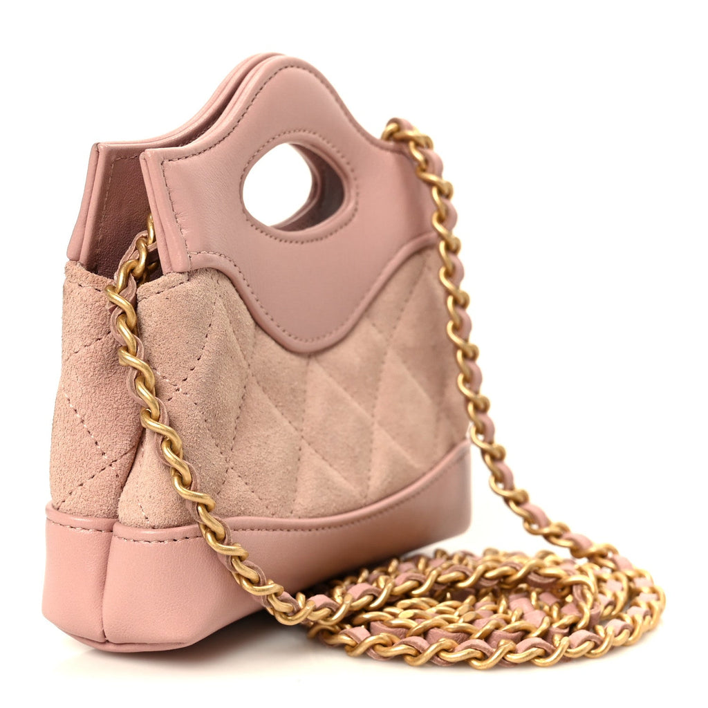 Suede Shiny Crumpled Calfskin Quilted Micro 31 Shopping Bag Light Pink