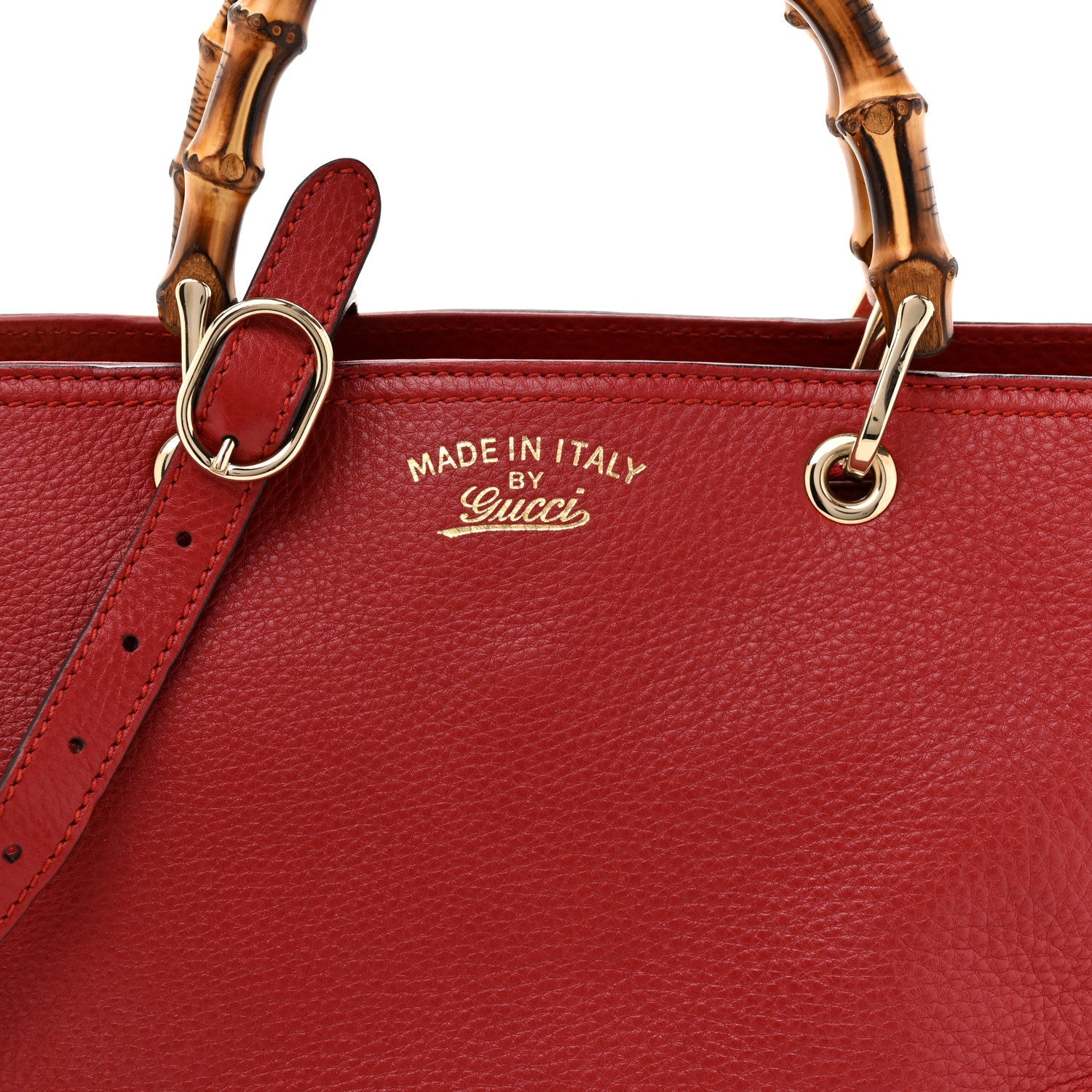 Pebbled Calfskin Medium Bamboo Shopper Tote Red