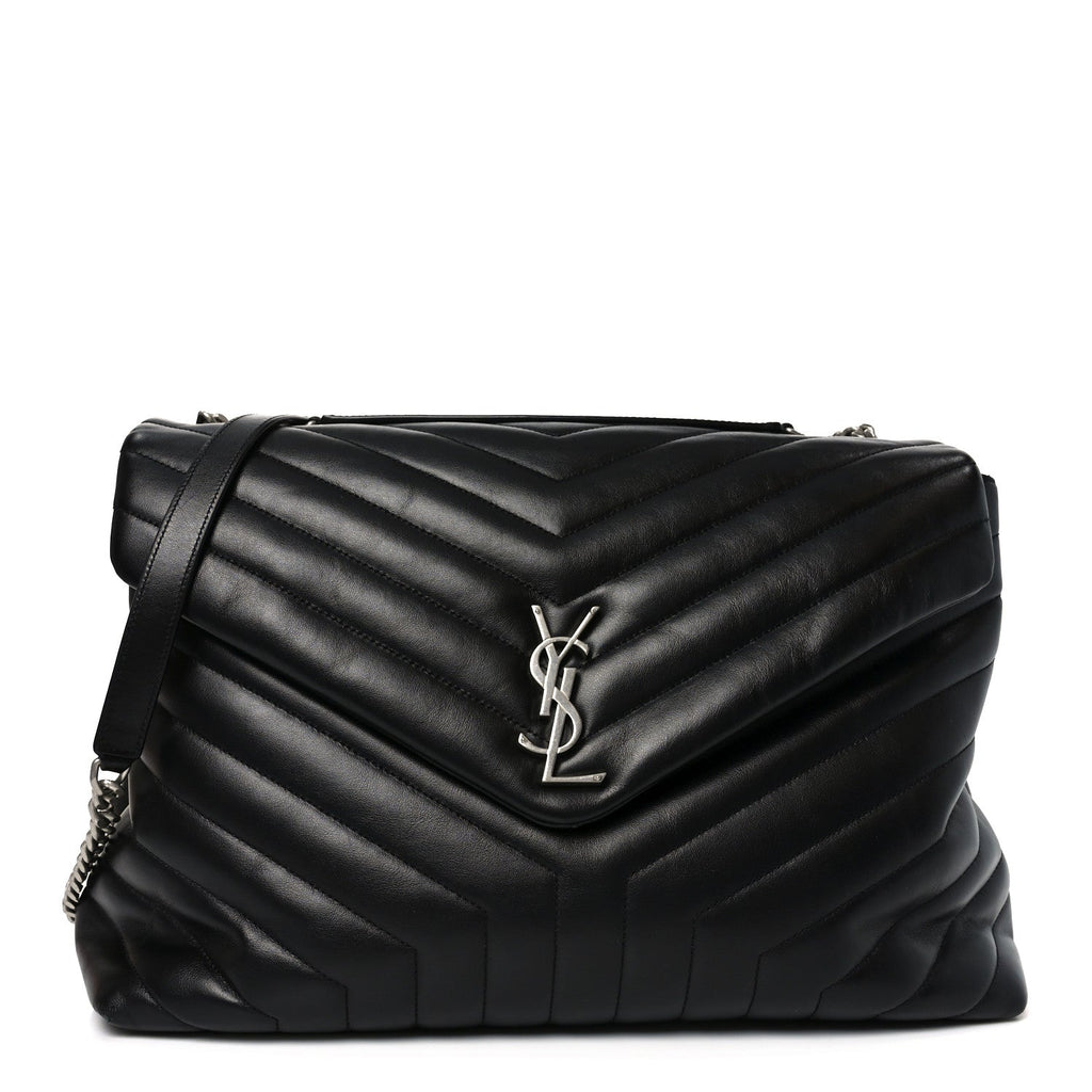 Calfskin Y Quilted Monogram Large Loulou Chain Satchel Black