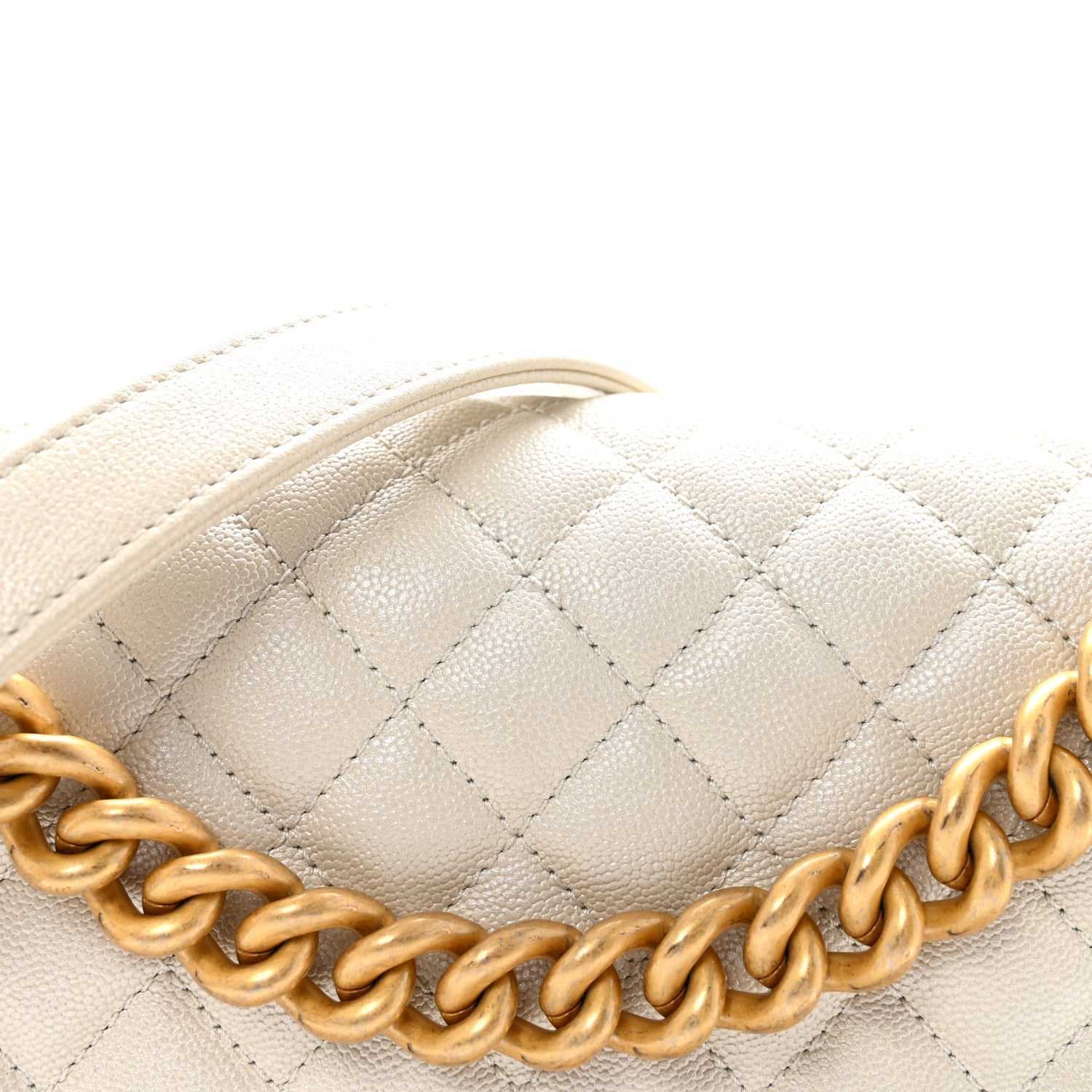 Iridescent Caviar Quilted Medium Boy Flap White