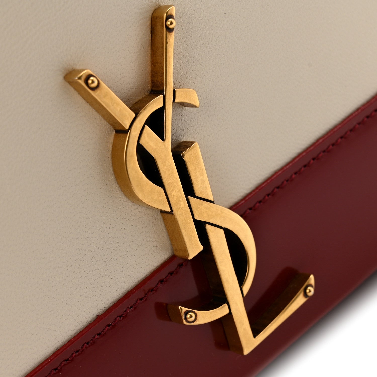 Nappa Patent Calfskin Two-Toned Small Monogram Kate Satchel Off White Oxblood Red