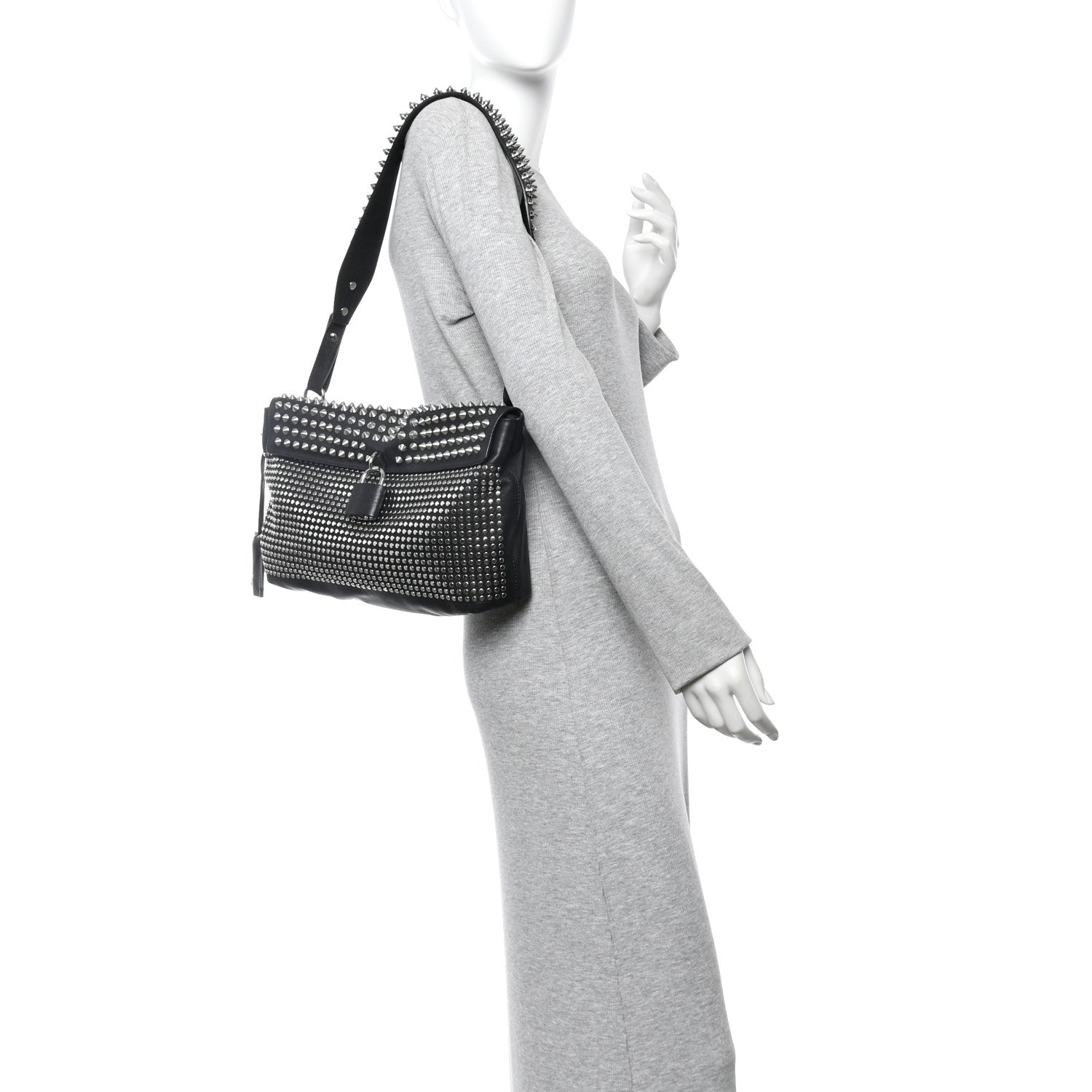Calfskin Studded Dalston Shoulder Bag Black