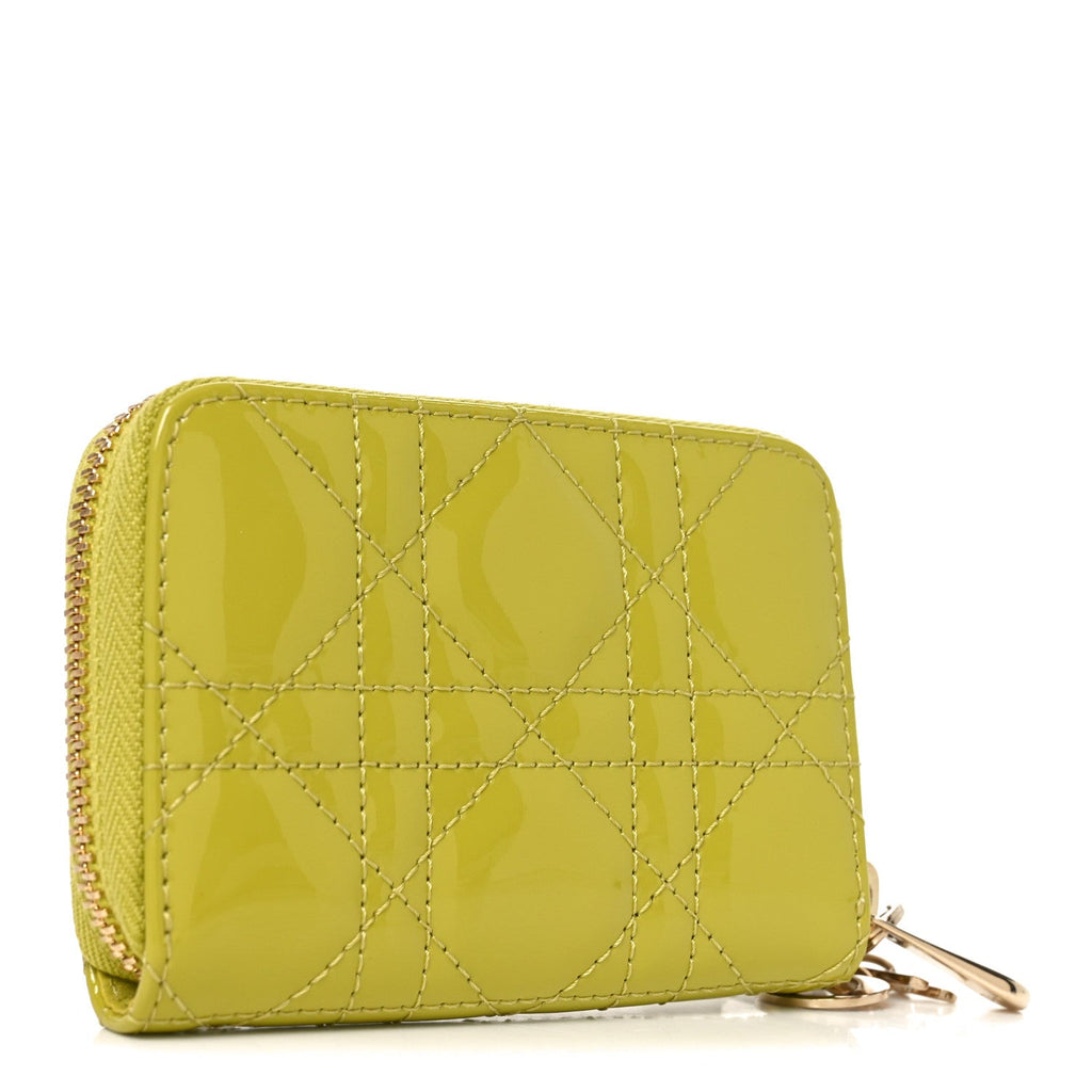 Patent Cannage Small Lady Dior Voyageur Coin Purse Lime