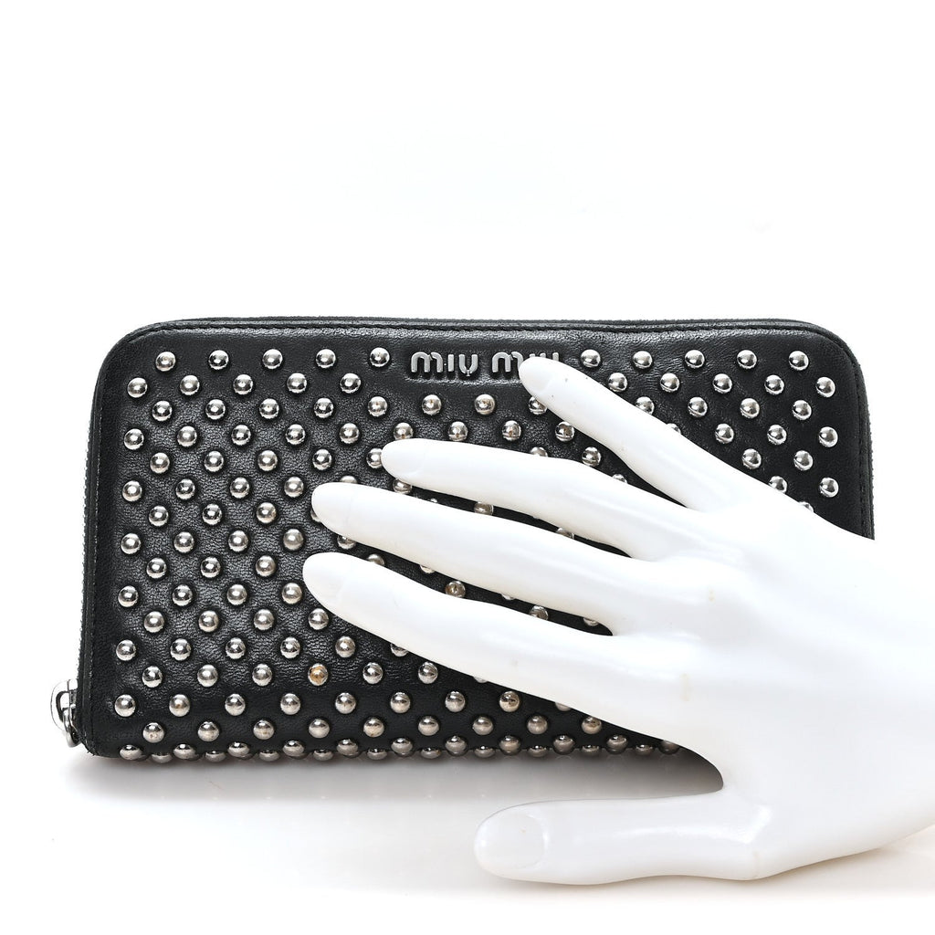 Nappa Metal Studded Zip Around Wallet Black