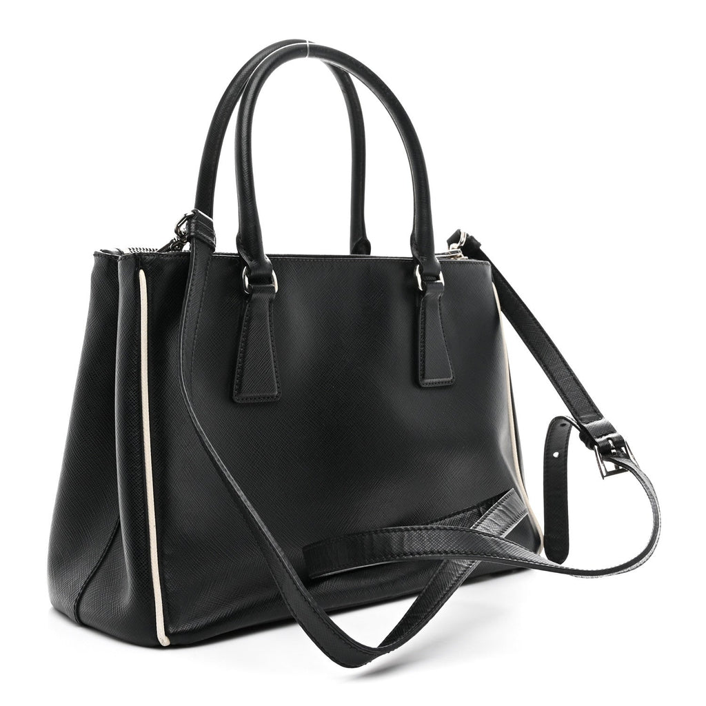 Saffiano Small Galleria Double Zip Tote Black Talco