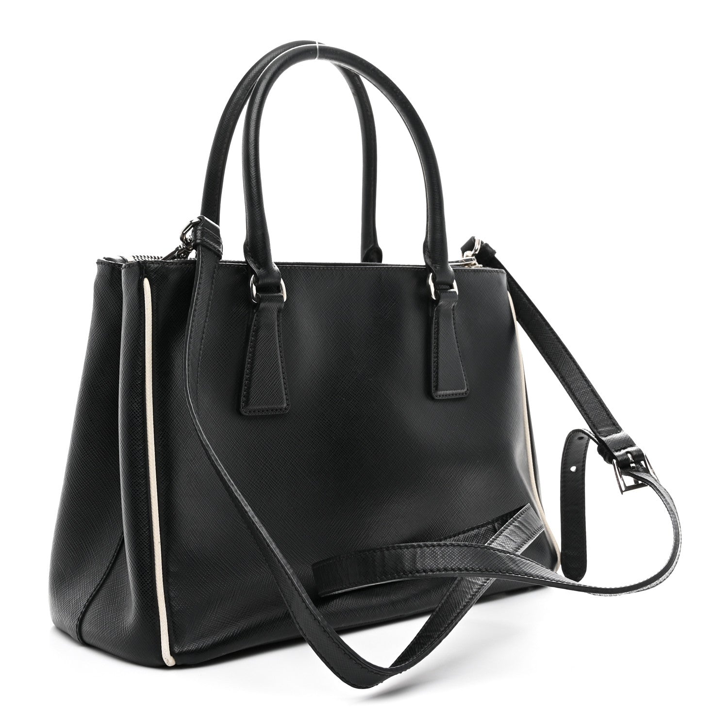 Saffiano Small Galleria Double Zip Tote Black Talco