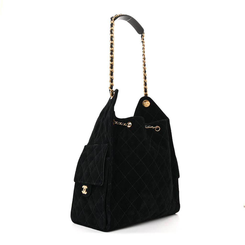 Suede Quilted Medium Chanel 25 Handbag Black