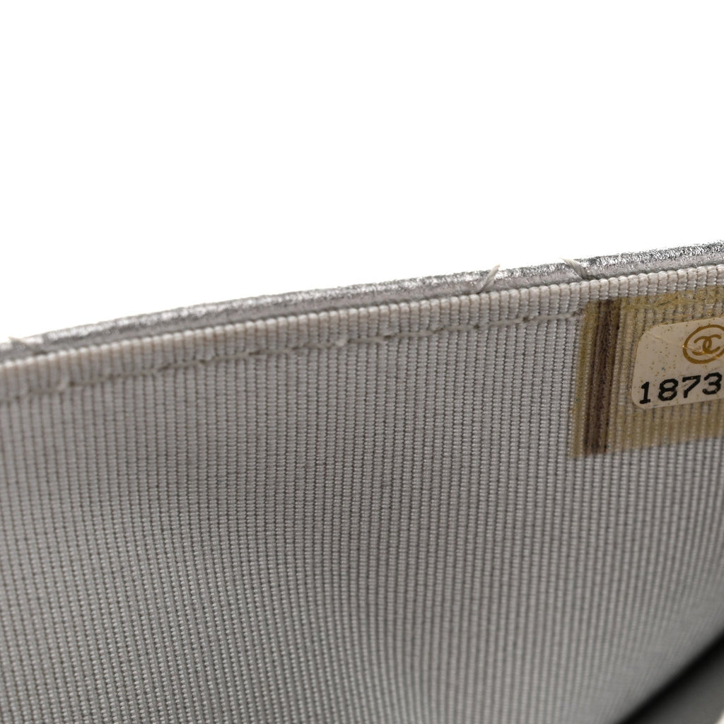 Metallic Lambskin Quilted Wallet On Chain WOC Silver