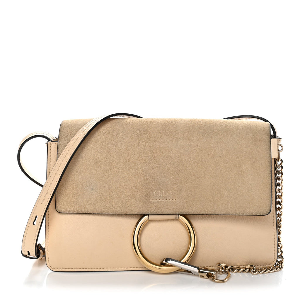 Suede Calfskin Small Faye Shoulder Bag Pearl Beige