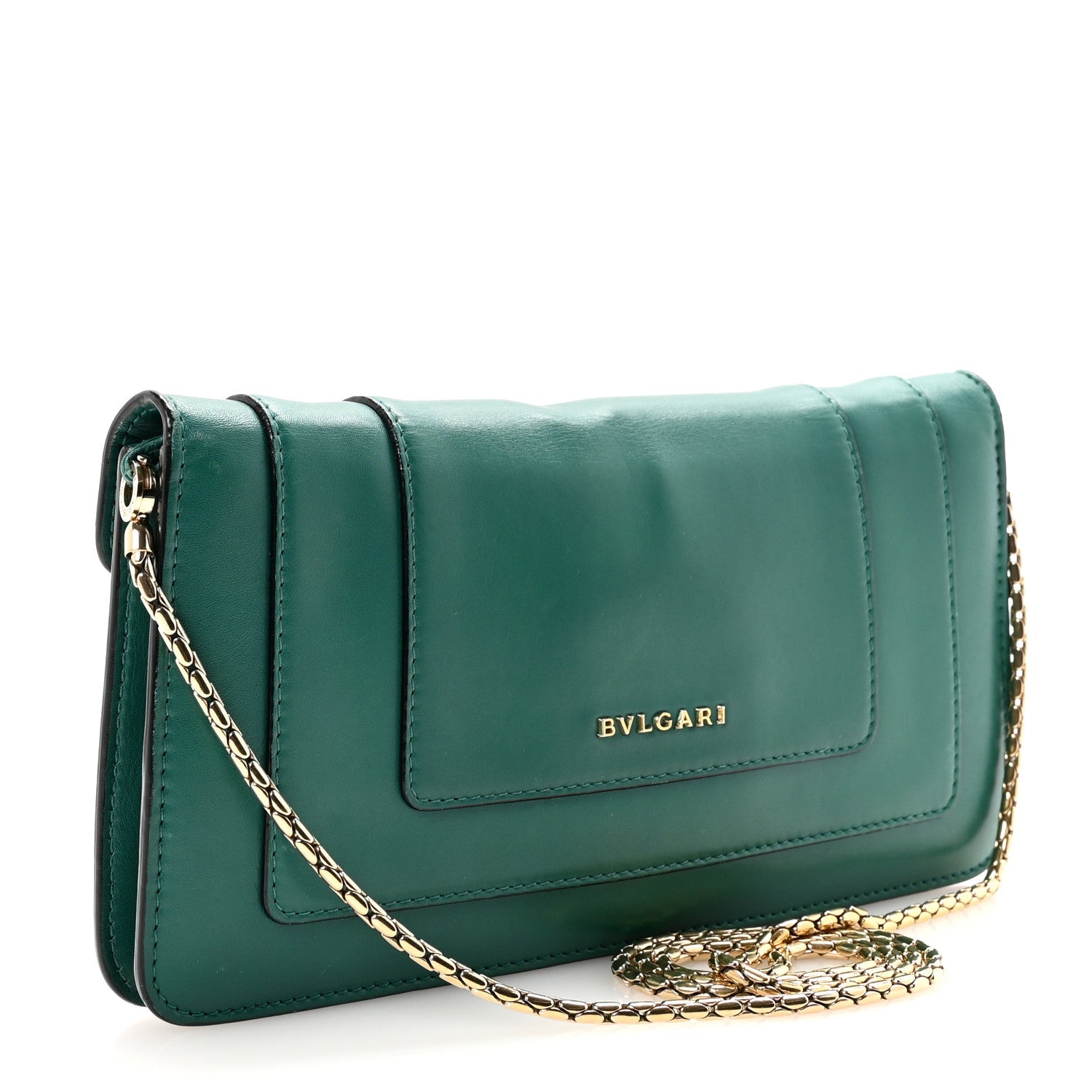 Calfskin Serpenti Forever Flap Clutch  Emerald Green