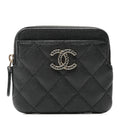 Caviar Quilted Crystal Zip  Holder Wallet Black