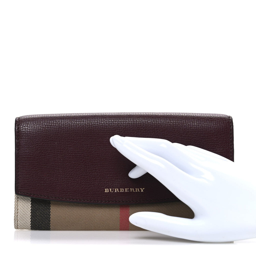 Grainy Calfskin House Check Continental Wallet Mahogany Red
