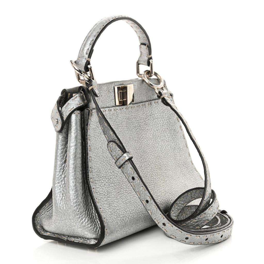 Cuoio Romano Lux Selleria Mini Peekaboo Iconic Satchel Argento