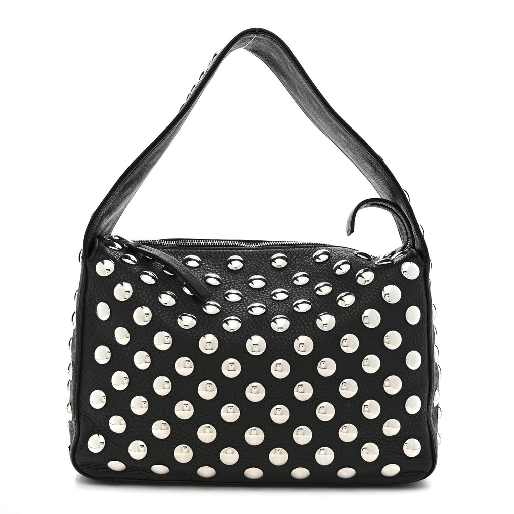 Pebbled Sport Calfskin Studded Elena Black