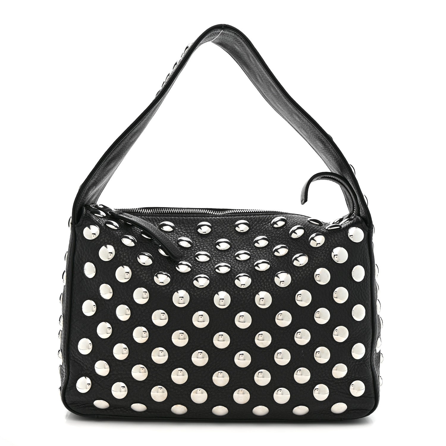 Pebbled Sport Calfskin Studded Elena Black