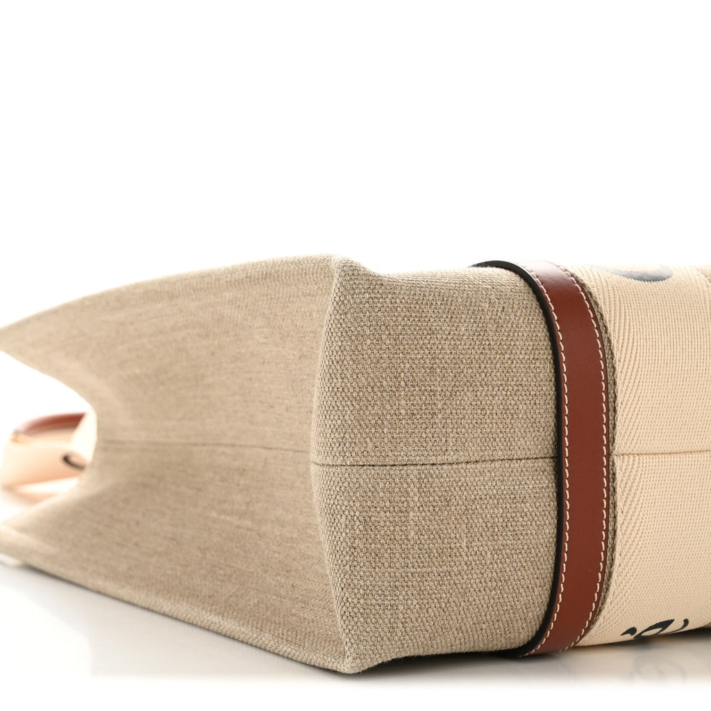 Linen Calfskin Medium Woody Ribbon Tote White Brown