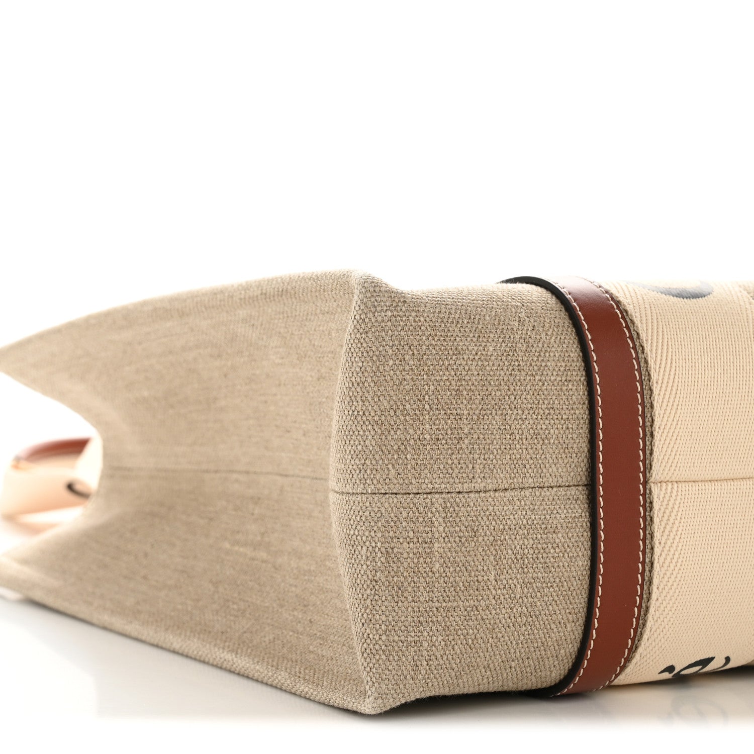 Linen Calfskin Medium Woody Ribbon Tote White Brown