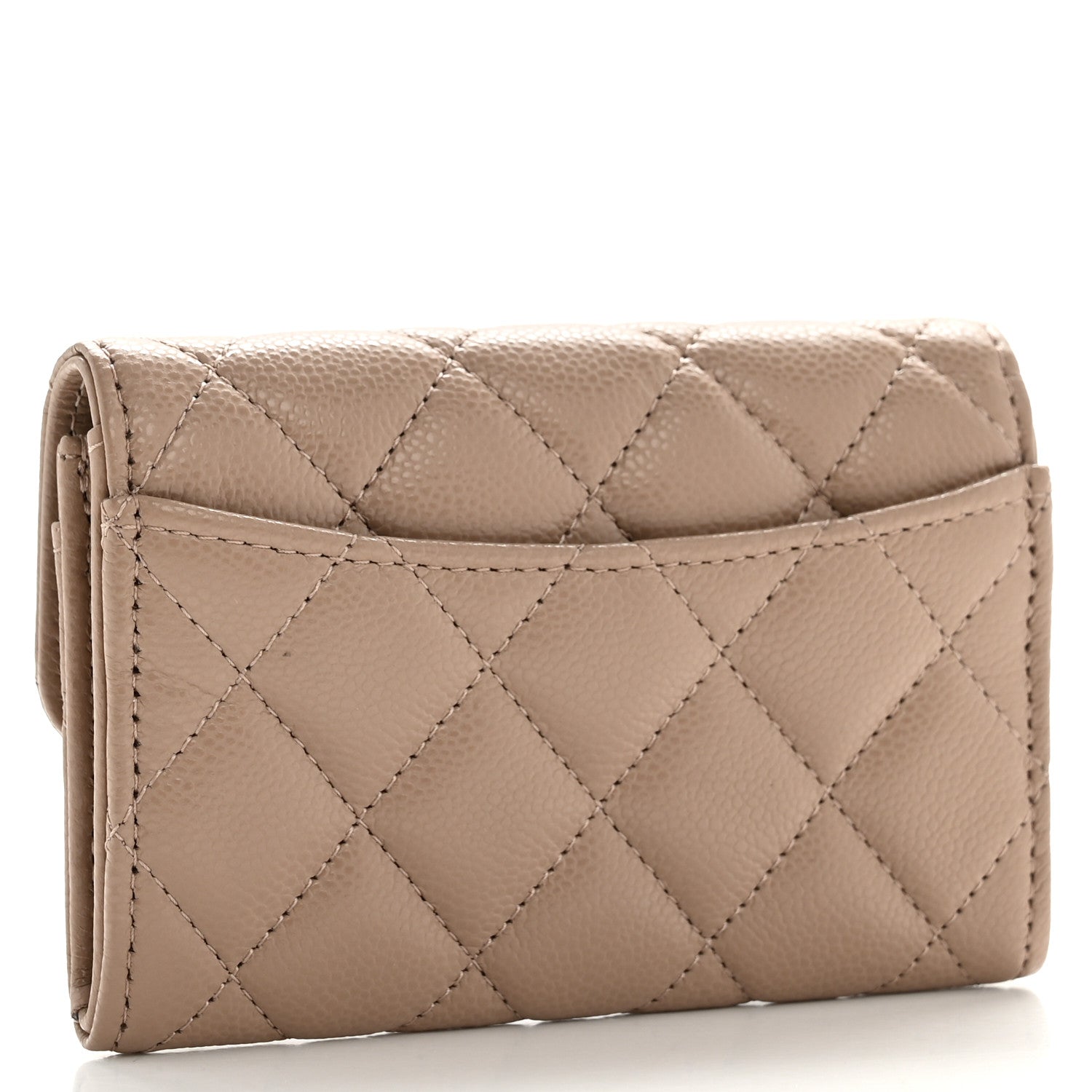 Caviar Quilted Flap  Holder Wallet Dark Beige
