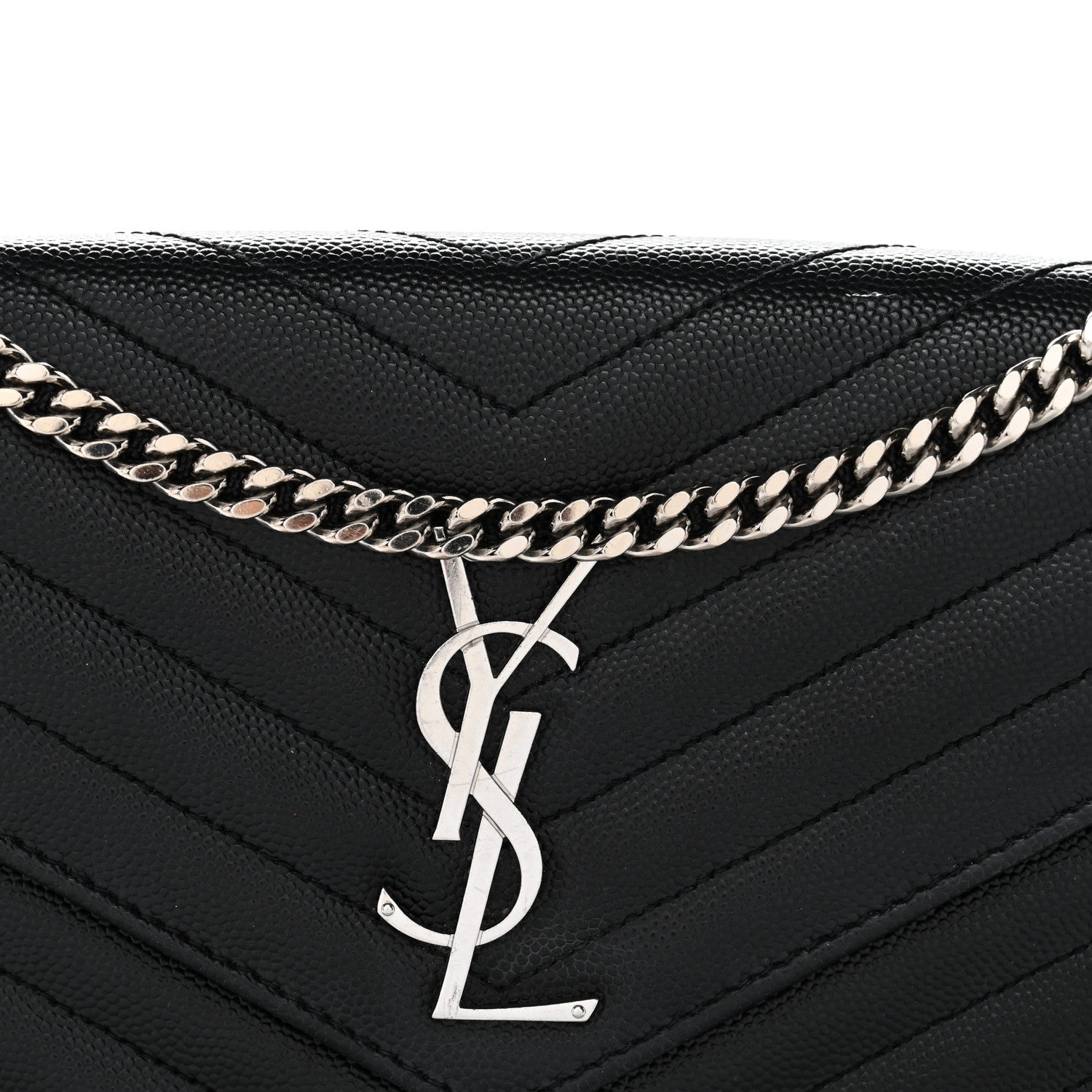 Grain De Poudre Matelasse Chevron Monogram Chain Wallet Black