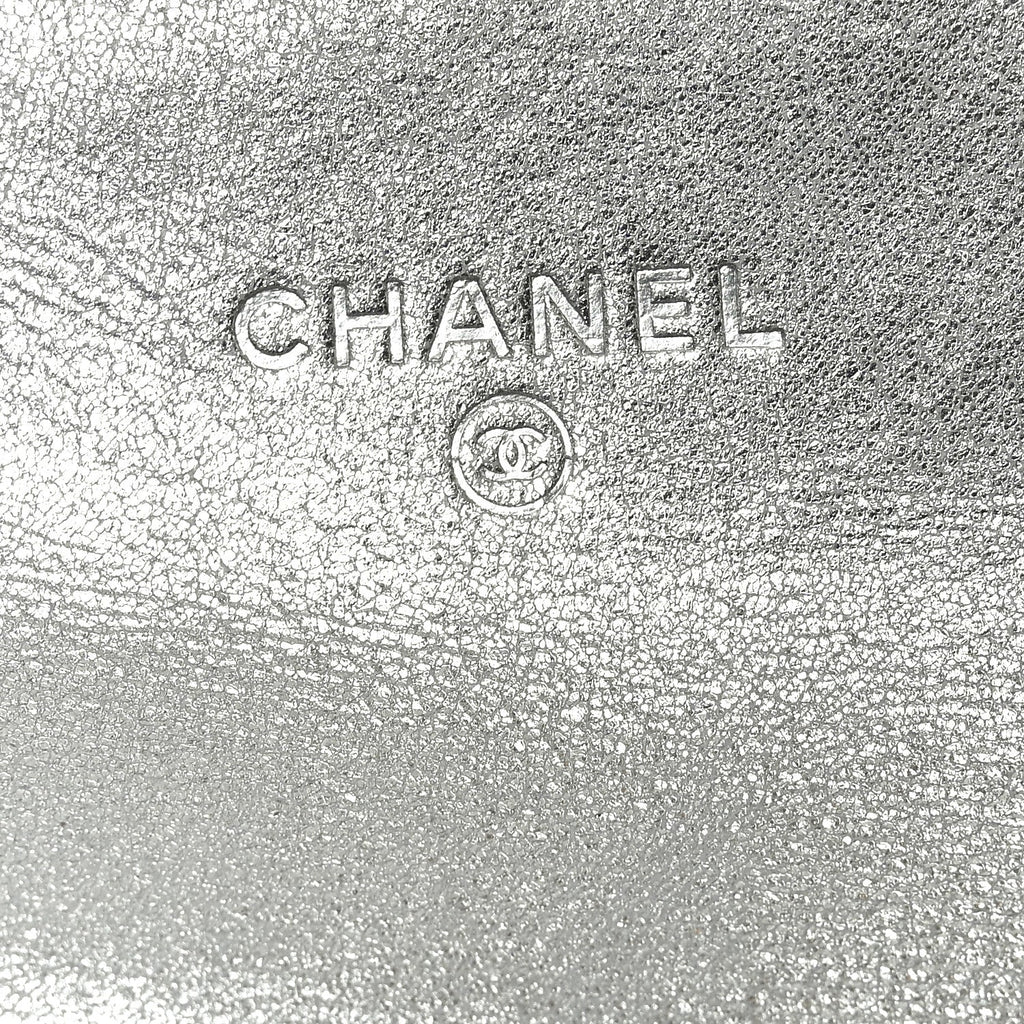 Metallic Lambskin Quilted Flap  Holder Wallet Silver