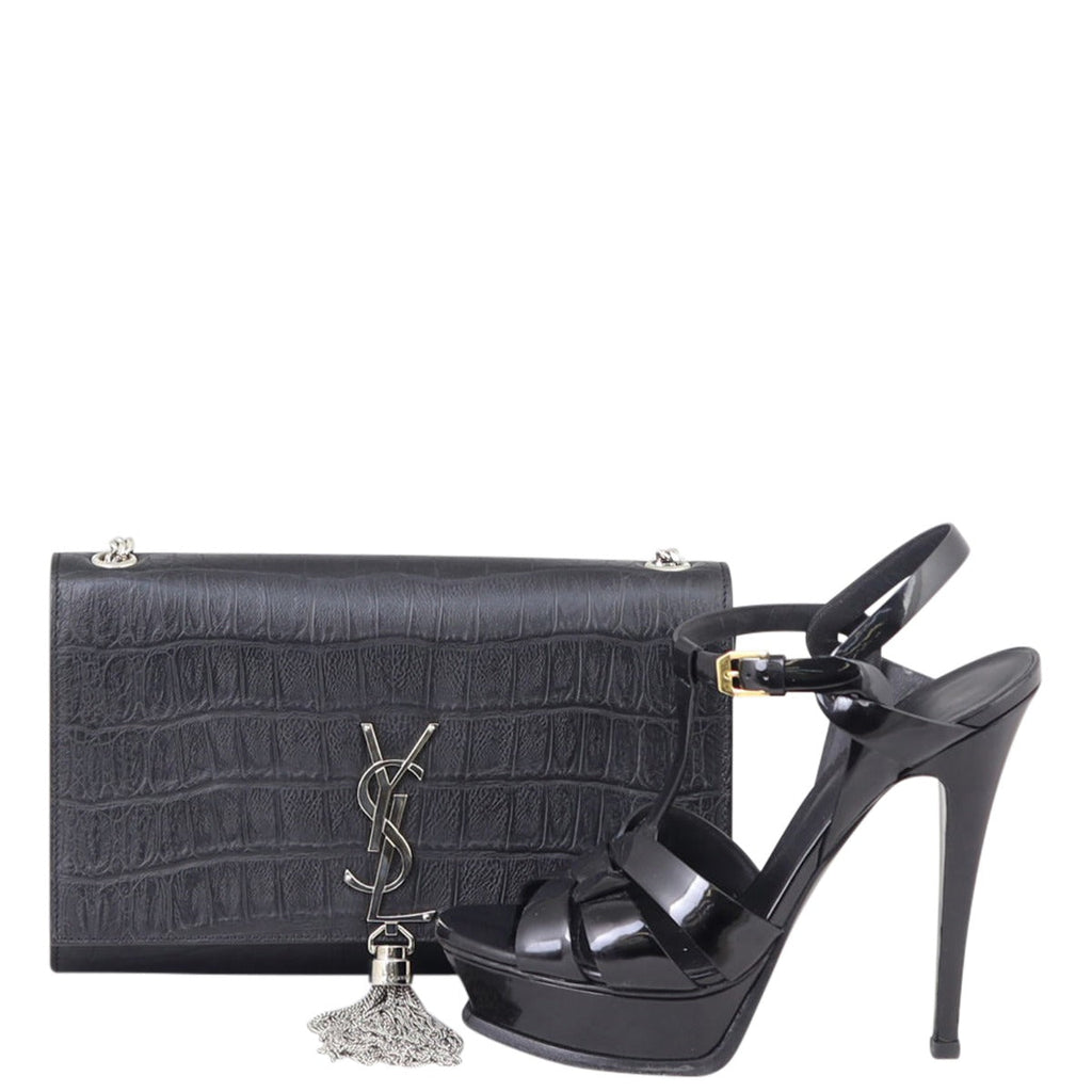 Saint Laurent Kate Tassel Chain Bag Medium Croc-Embossed