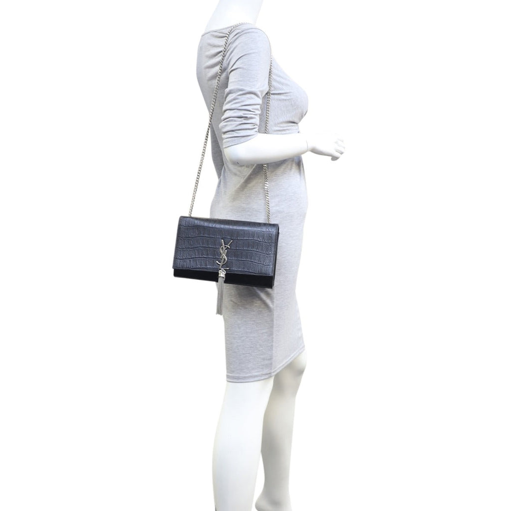 Saint Laurent Kate Tassel Chain Bag Medium Croc-Embossed
