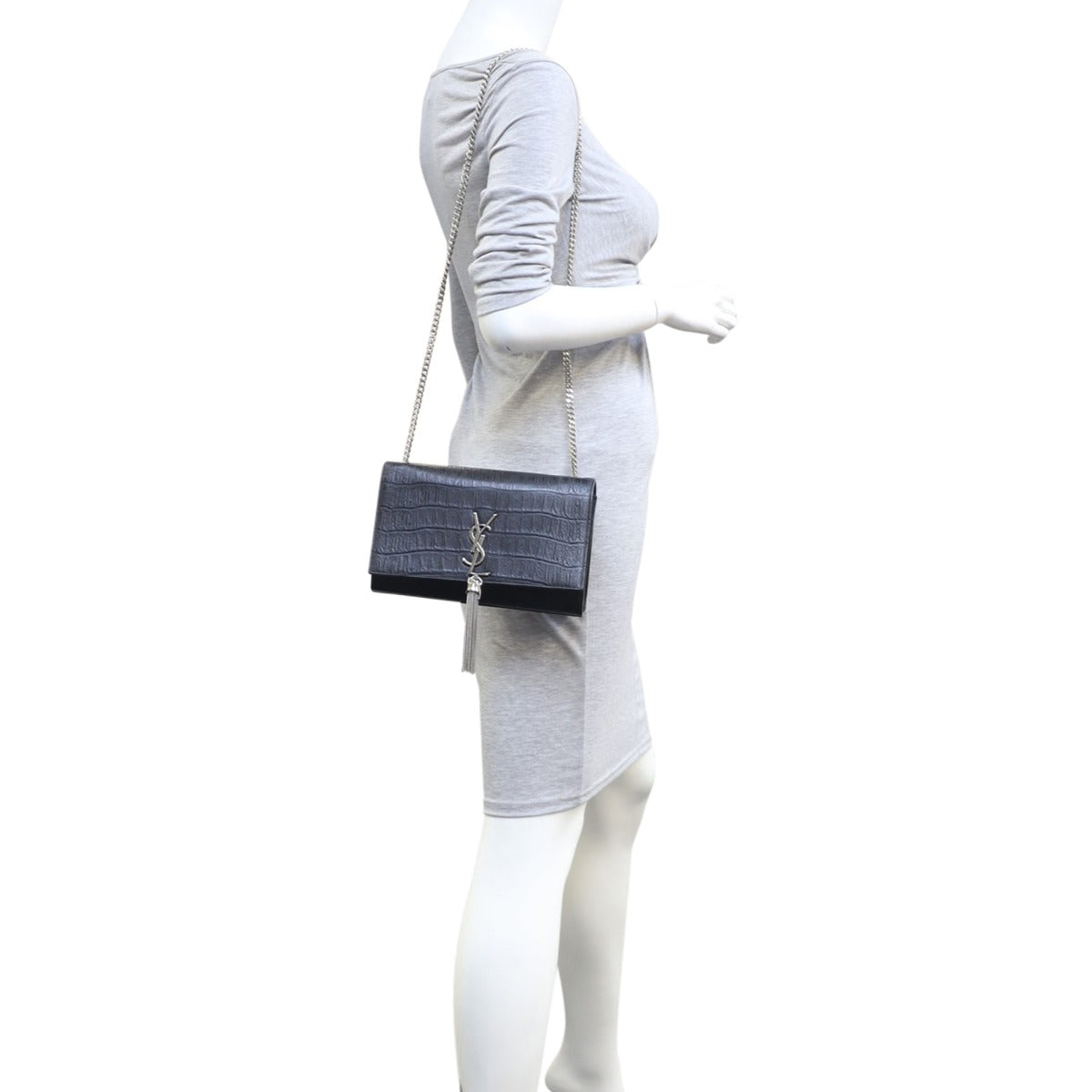 Saint Laurent Kate Tassel Chain Bag Medium Croc-Embossed