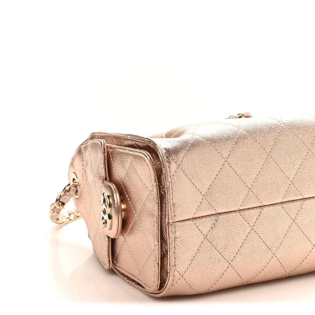 Metallic Caviar Quilted Mini Chanel 25 Handbag Copper