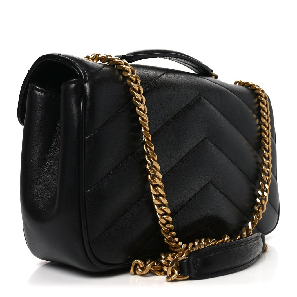 Lambskin Chevron Quilted Small Loulou Bag Black