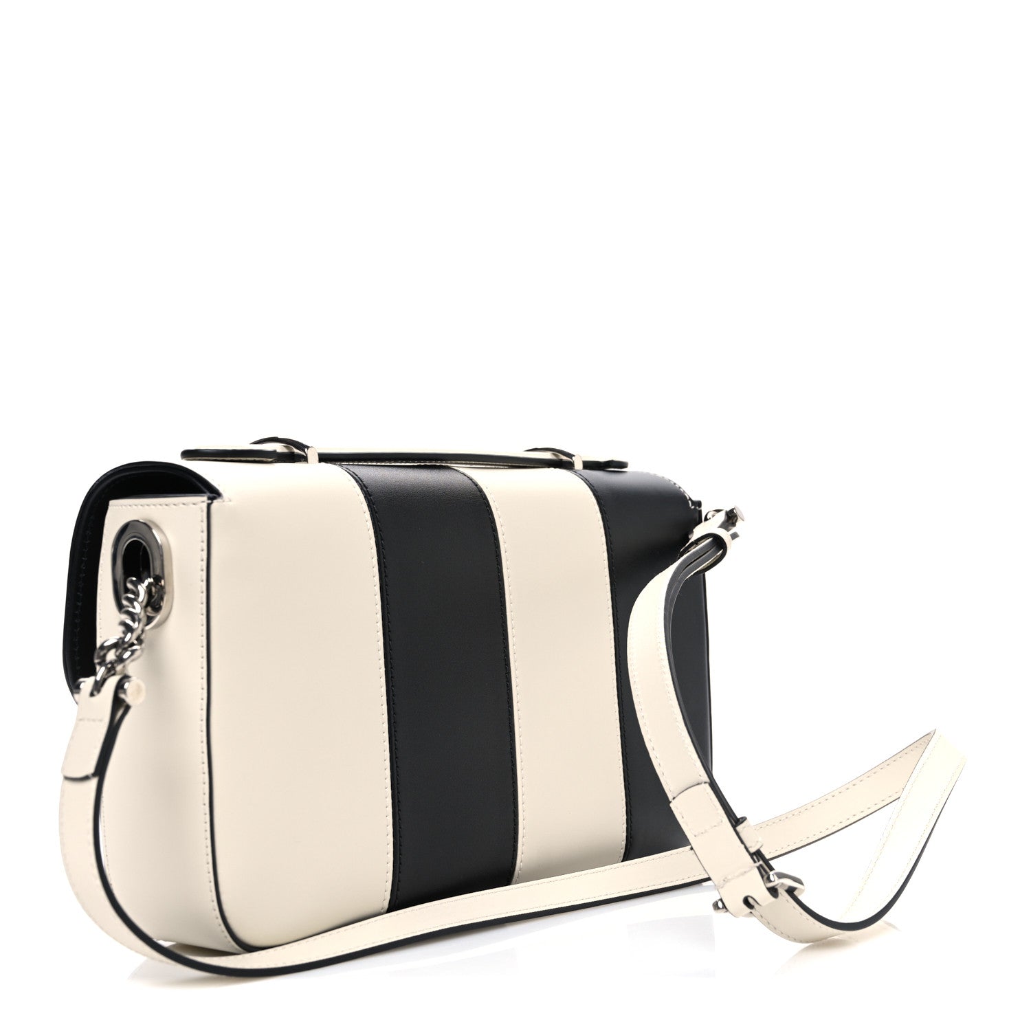 Senna Calfskin Lines Petite GG Top Handle Shoulder Bag Black Mystic White